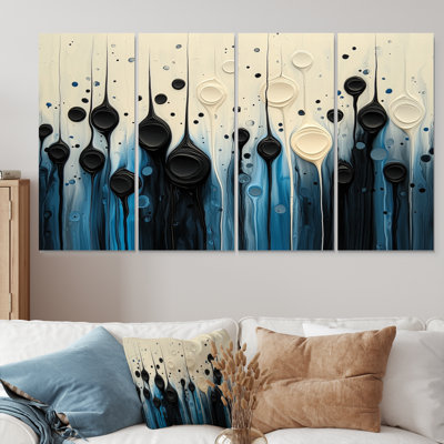 Vague noire et blanche, volcan rythmique II, art mural moderne