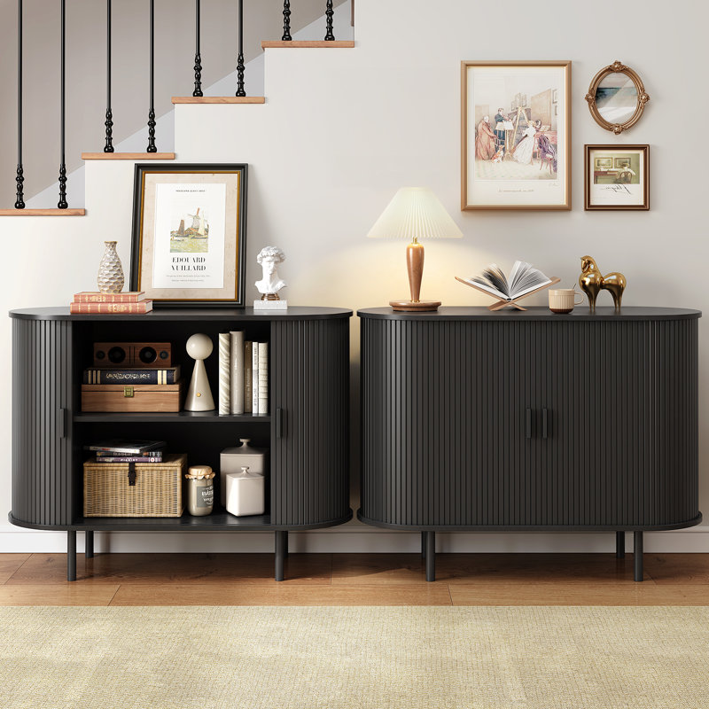 Jamyia Wood Sideboard with 2 Doors and Adjustable Shelves, 29.5" H x 39.3" W x 15.7" D, Black