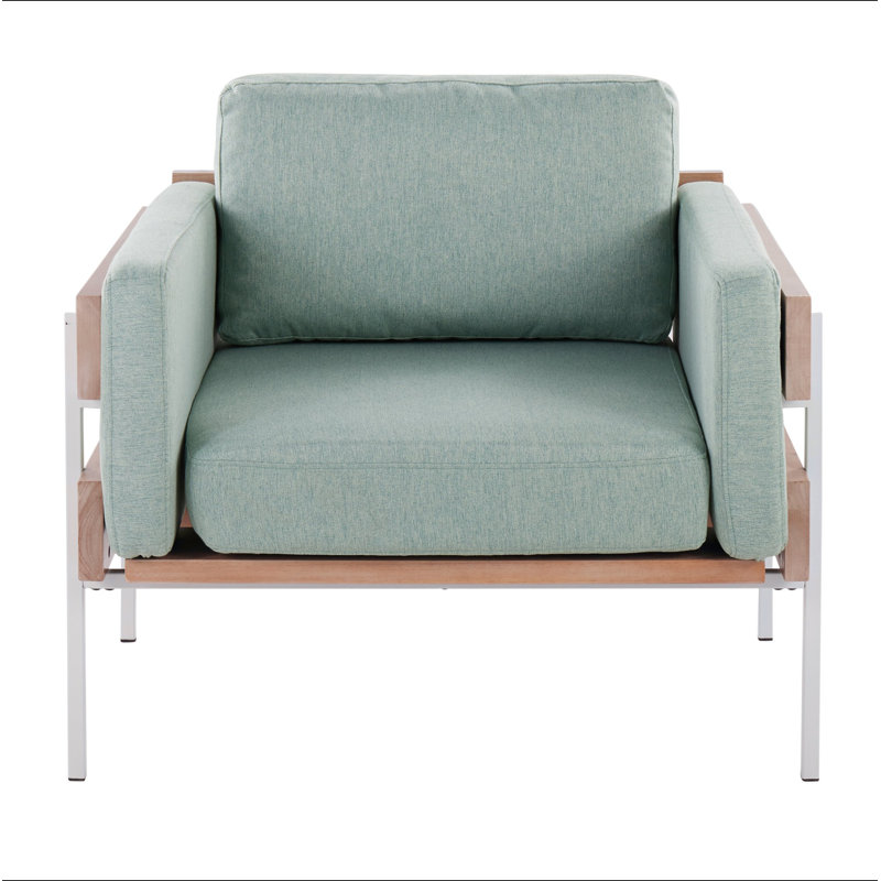 Chaise d'appoint en métal, bois naturel et tissu, Green Fabric, White/Natural