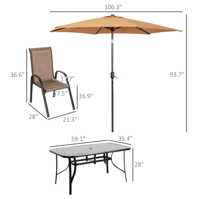Outdoor Conversation Set, Patio Dining Set For Patio, Backyard, 28" H x 59.1" W x 35.4" D, Brown