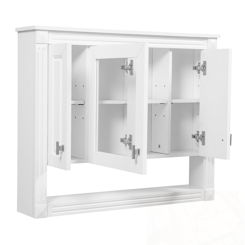 Armoire de rangement murale à miroir avec tablette ouverte