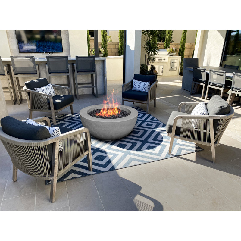 Raposa Round Concrete Outdoor Fireplace, Gray, 18" H x 39" W x 39" D, Natural Gas