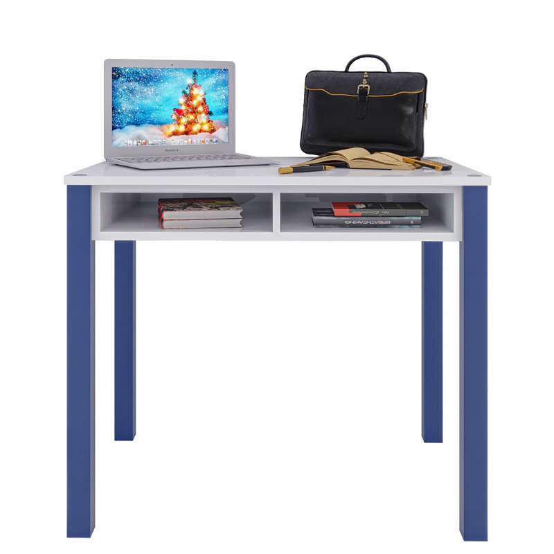 Bureau d'écriture avec tiroirs - Petit bureau - 35 po de long avec 2 tiroirs - Bureau gris - Facile à assembler - Petit bureau d'ordinateur pour petits espaces - Parfait pour écrire ou comme meuble-lavabo blanc