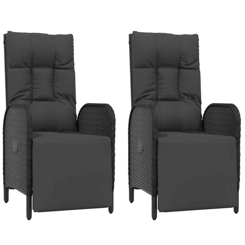 Reclining Chair Outdoor Wicker Armchair with Cushions Poly Rattan, Black, Black