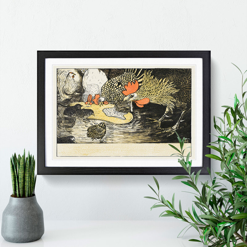 Roosters and Chicks by Theo Van Hoytema - Picture Frame Painting, 27cm H x 36cm W x 2cm D, Black Framed