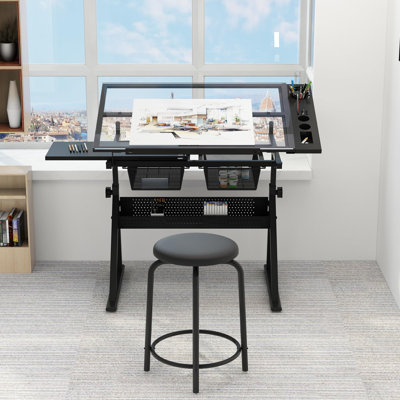 97.79cm x 59.94cm Glass Sewing Table