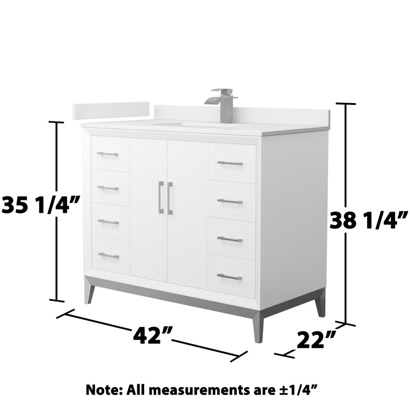Amici Single Bathroom Vanity Set, Cultured Marble (White), Satin Bronze, 42"