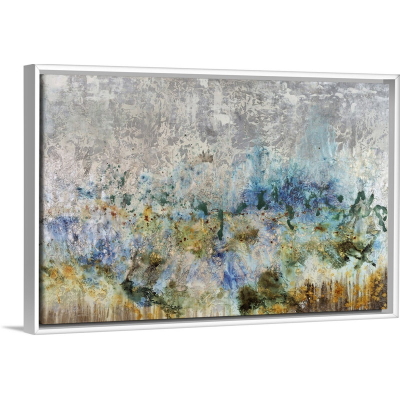 « émergeant de rêve », peinture sur toile, H 13,7 po x l 19,7 po x p 1,75 po, Cadre flottant blanc