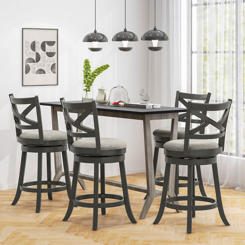 August Grove® Swivel Bar Stools Counter Height Chairs With Hollow Back Soft-padded Seat Grey, 4