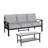 2 Piece Outdoor Patio Set, 70” All-Weather Metal 3-Seat Metal Patio Sofa And Rectangular Coffee Table  Frame With Gray Cushions-1547054535-1547054534