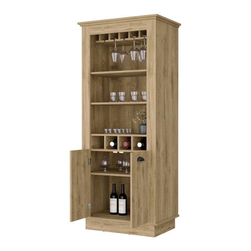 Armoire à vin fonctionnelle à 4 compartiments - armoire à bar en bois: 4 fentes, rangement pour bouteilles et support, Brun
