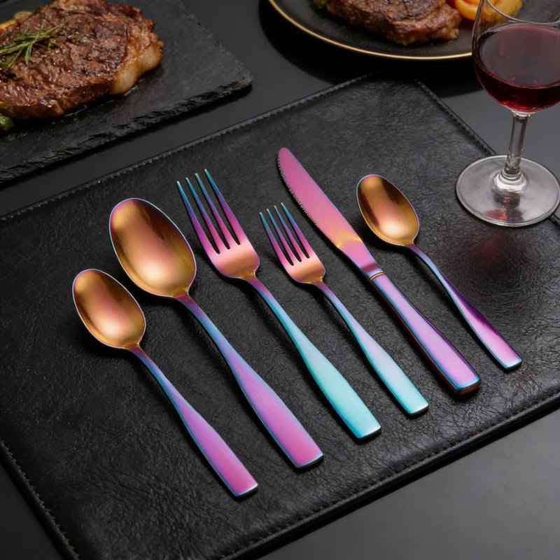 Ensemble de couverts en acier inoxydable mat pour 6 couverts de 30 pièces avec fourchettes, cuillères et couteaux, poignée carrée, finition satinée pour la maison et le restaurant