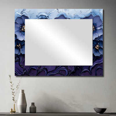 «Aqua Blue Poppies Dreamscape At Night II», art mural miroir décoratif floral, imprimé sur métal