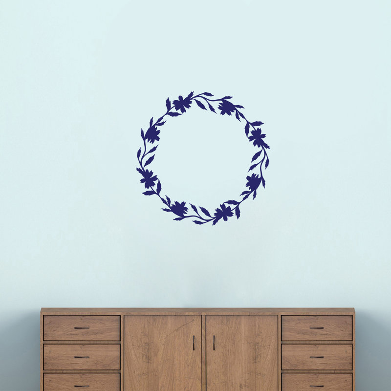 Décalcomanie murale couronne florale Talmadge, Bleu marine