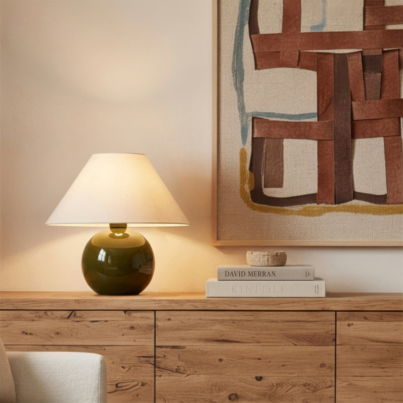 Lampe de table à DEL 11 po avec base ronde vert olive Fiona, Vert