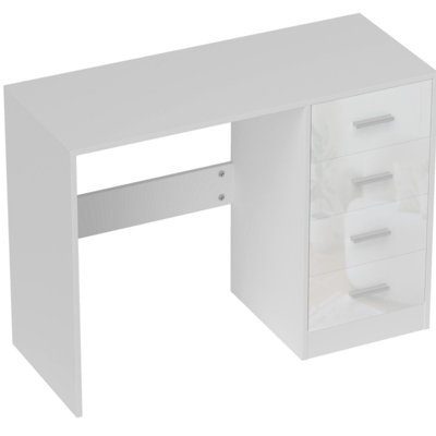 Multi-functional White High Gloss Dressing Table, Home Office Writing Workstation with 4 Storage Drawers