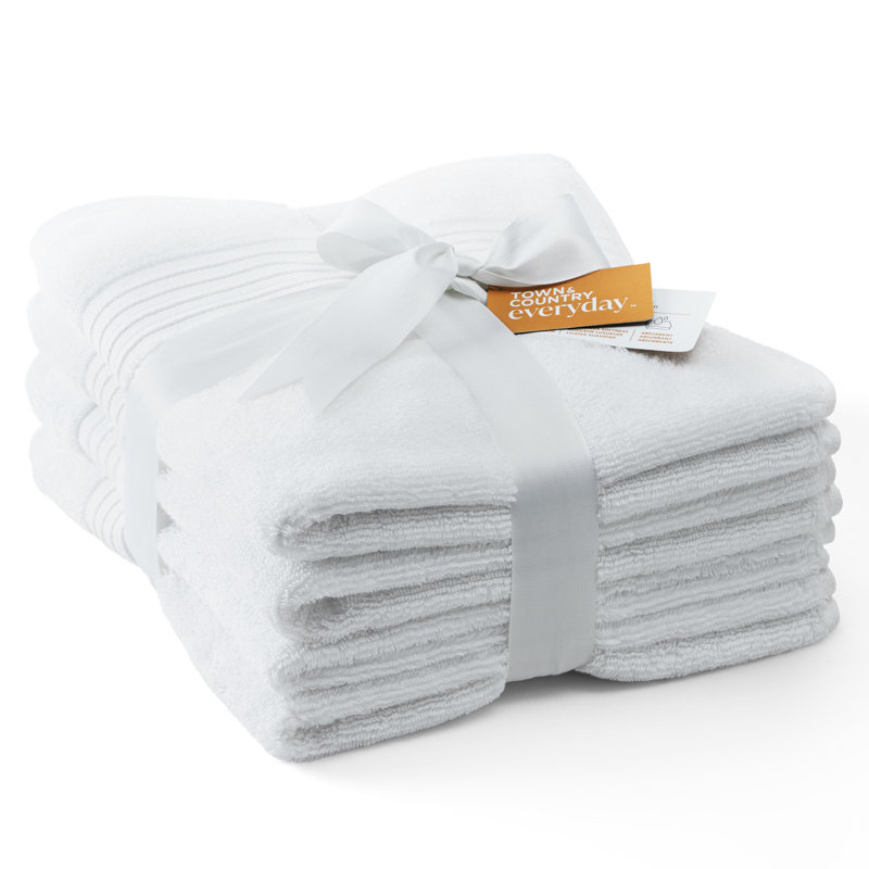 TOWN & COUNTRY EVERYDAY 4-Piece Solid Dobby Border Hand Towel Set, 20x30-Inch, 100% Cotton, White
