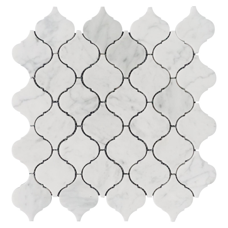 Natural 12.01 in. x 12.21 in. Arabesque Polished Marble Mosaic Tile, Carrara White