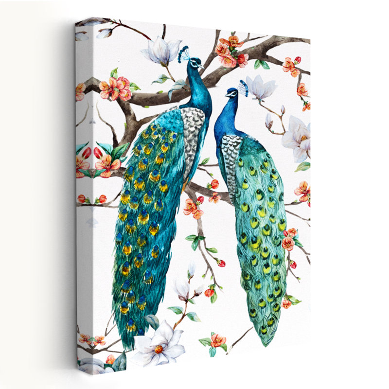 Paradis oiseaux I - animaux, oiseaux, paons, H 48 po x l 32 po