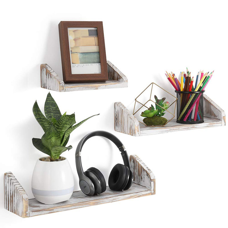 Ensemble de 3 tablettes flottantes en bois véritable Altheimer, Brun rustique