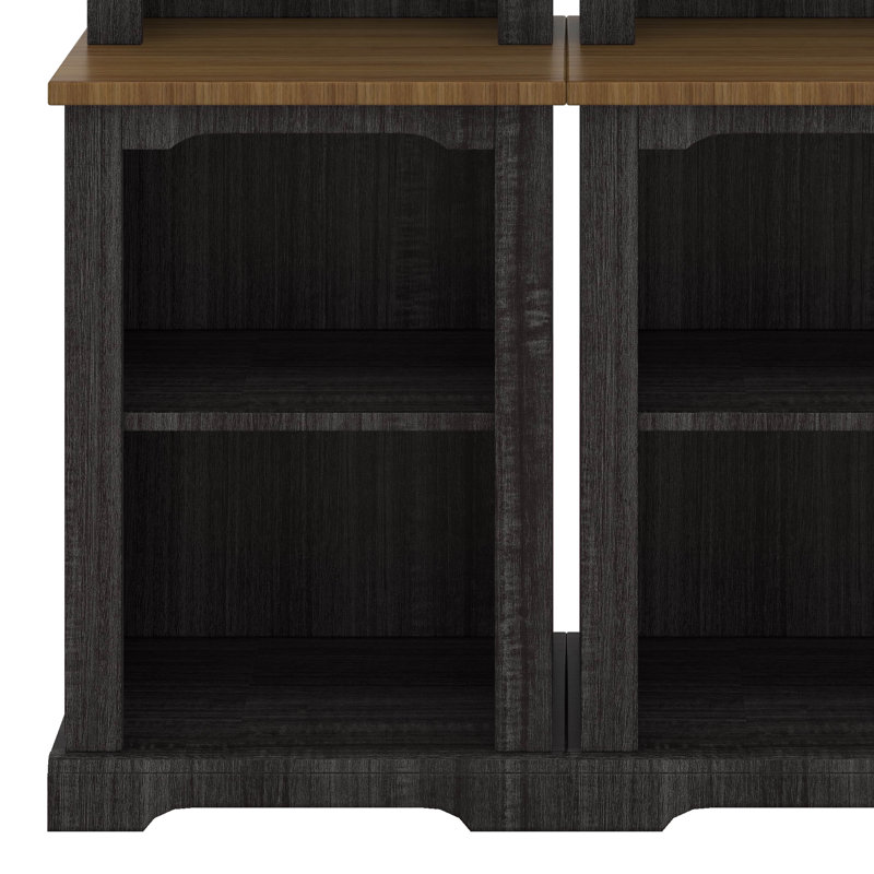 2-Piece Tall Freestanding Cabinet Set, Open Storage Bookshelf With Curved Design, Anti-Tip Device, Black