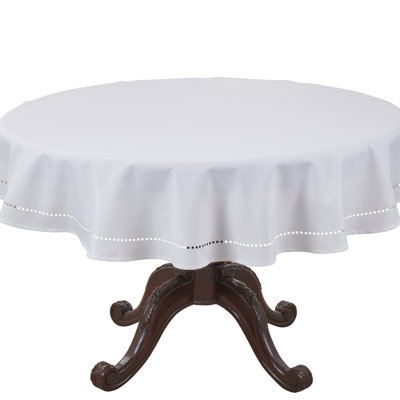Laser-Cut Hemstitch Tablecloth 60" Round - White Soft Textured Elegant Table Cover