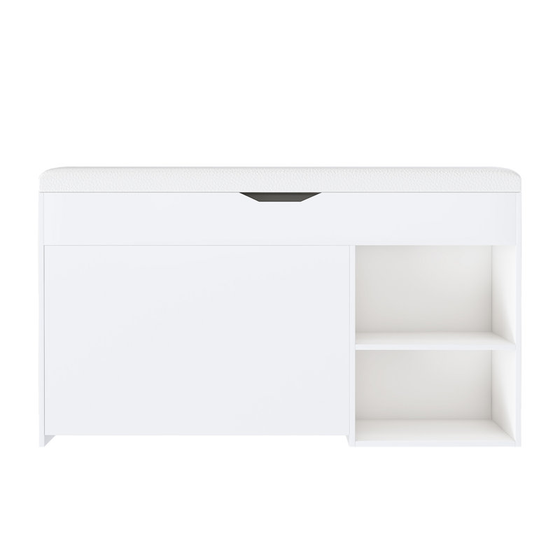 Entryway Bench With Shoe Storage,Adjustable 3-Tier Flip-Up Drawers & Hidden Cabinet,Space-Saving Shoe Organizer,Triple Storage And Modern Design,For  Hallway And Living Room,White