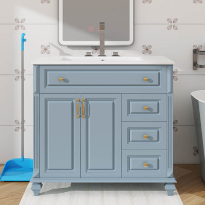 Meuble-lavabo 36 po avec lavabo 36 po - Comprend un tiroir rabattable, 3 tiroirs et 2 portes, un rangement moderne