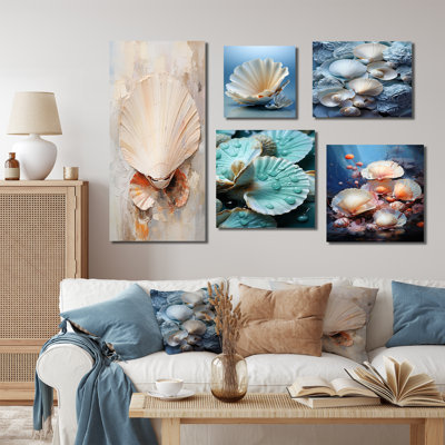 Minimalisme beige, beauté des palourdes - ensemble de 5 reproductions d'art sur toile