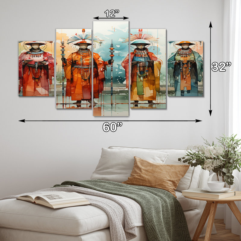 "Native Art Kachinas Dance" - reproduction d'art sur toile - 5 panneaux