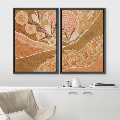 Mid Mid Century Modern Boho IDEA4WALL, reproduction d'art sur toile encadrée, paysage pastel impressionniste de style Mid-Century, formes abstraites, illustrations, art moderne décoratif coloré pour le salon, la chambre à coucher, le bureau