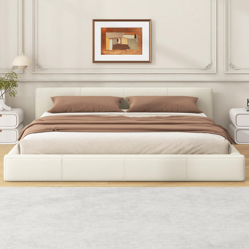 Cadre de lit rembourré beige élégant, Très grand lit