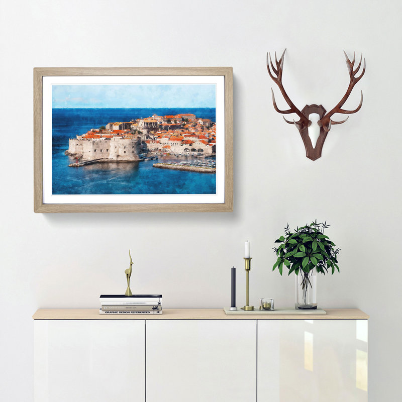 Ancient City Walls of Dubrovnik in Croatia - Framed Print, 33cm H x 45cm W x 2cm D, Oak Framed