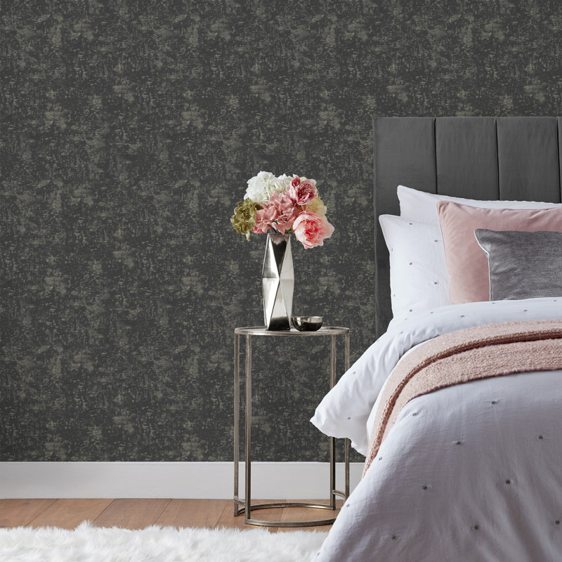  10.5m x 53cm Textured Metallic Finish Wallpaper Roll, Black