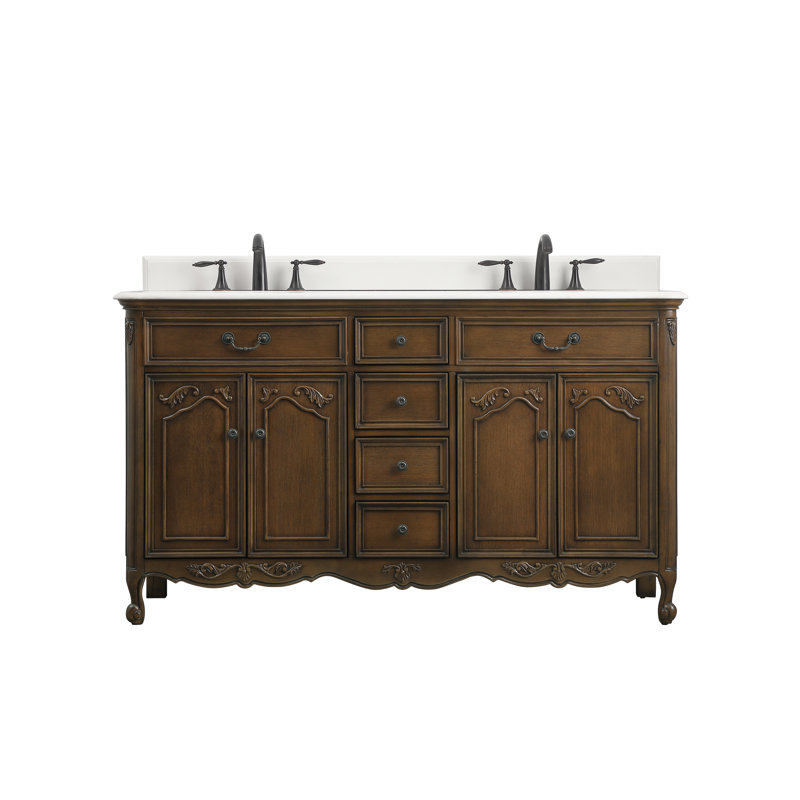 Ensemble de meuble-lavabo double 60 po Angelique, Sarcelle, Blanc pur