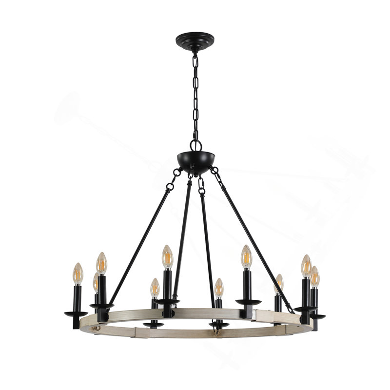 32" Rustic Farmhouse 10-Light Candle Chandelier