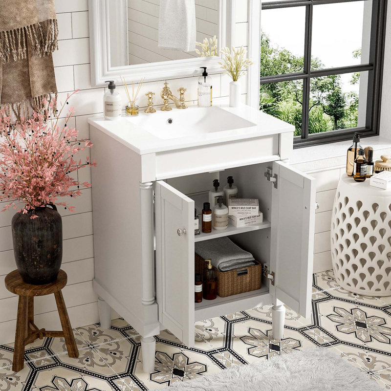 Meuble-lavabo 24 po avec lavabo supérieur, Blanc, Argent argent