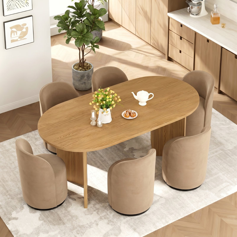Set Of 6 Upholstered Kitchen & Dining Room Barrel Chair, Mid Century Modern Round Velvet Dining Chair, 360 Degree Swivel Comfy Armless Accent Makeup Vanity Side Chair for Bedroom Living Room