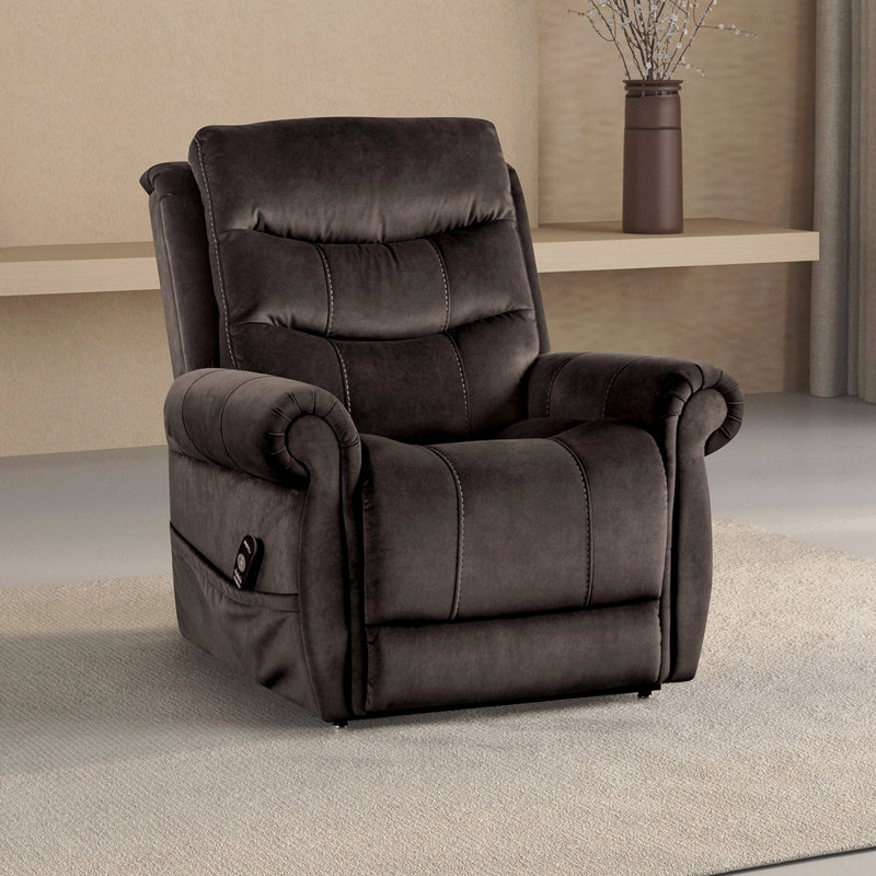 With Recliner Function Transitional Style In In Dark Gray Finish Lift Chair Steel Seat Box Rolled Arms Usb Ports Wired Controller Primary Living Room