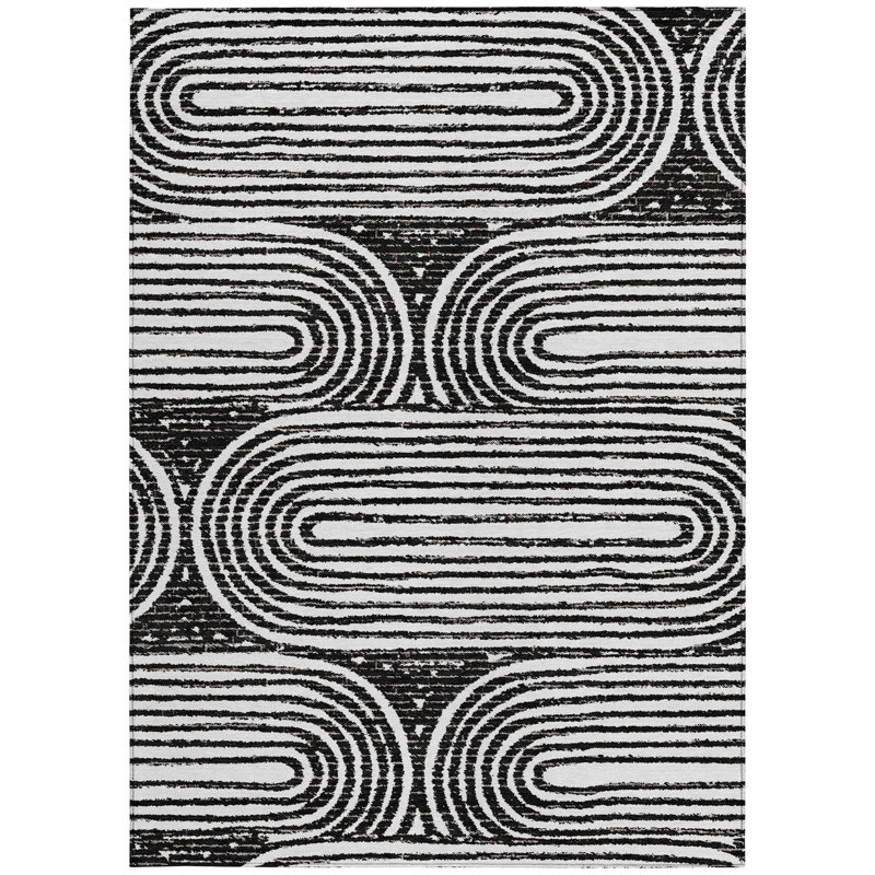 Tapis extérieur antidérapant lavable noir et blanc 5 pi x 8 pi