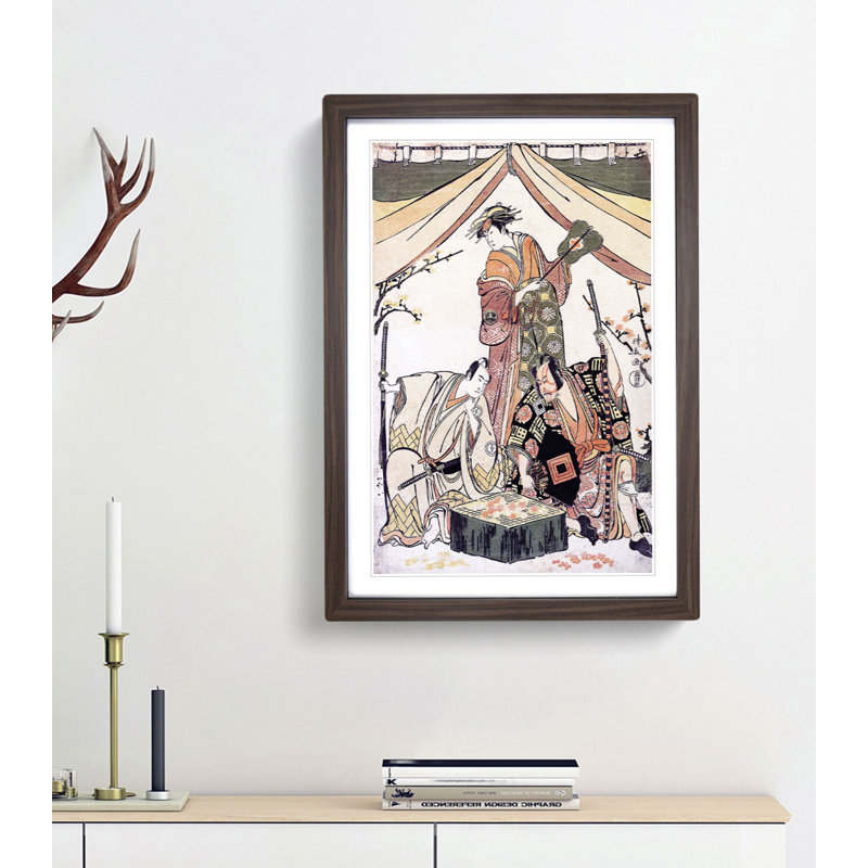 Oakinai Hiru-Ga-Koshima by Torii Kiyonaga - Picture Frame Painting Print, 36cm H x 27cm W x 2cm D, Walnut Framed