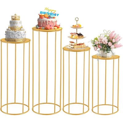 Ensemble de 4 présentoirs en métal renforcés à piédestal cylindrique multi-hauteur pour centres de mariage, tables à gâteaux, arrangements floraux, décoration de fête et support pour plante d'intérieur de patio