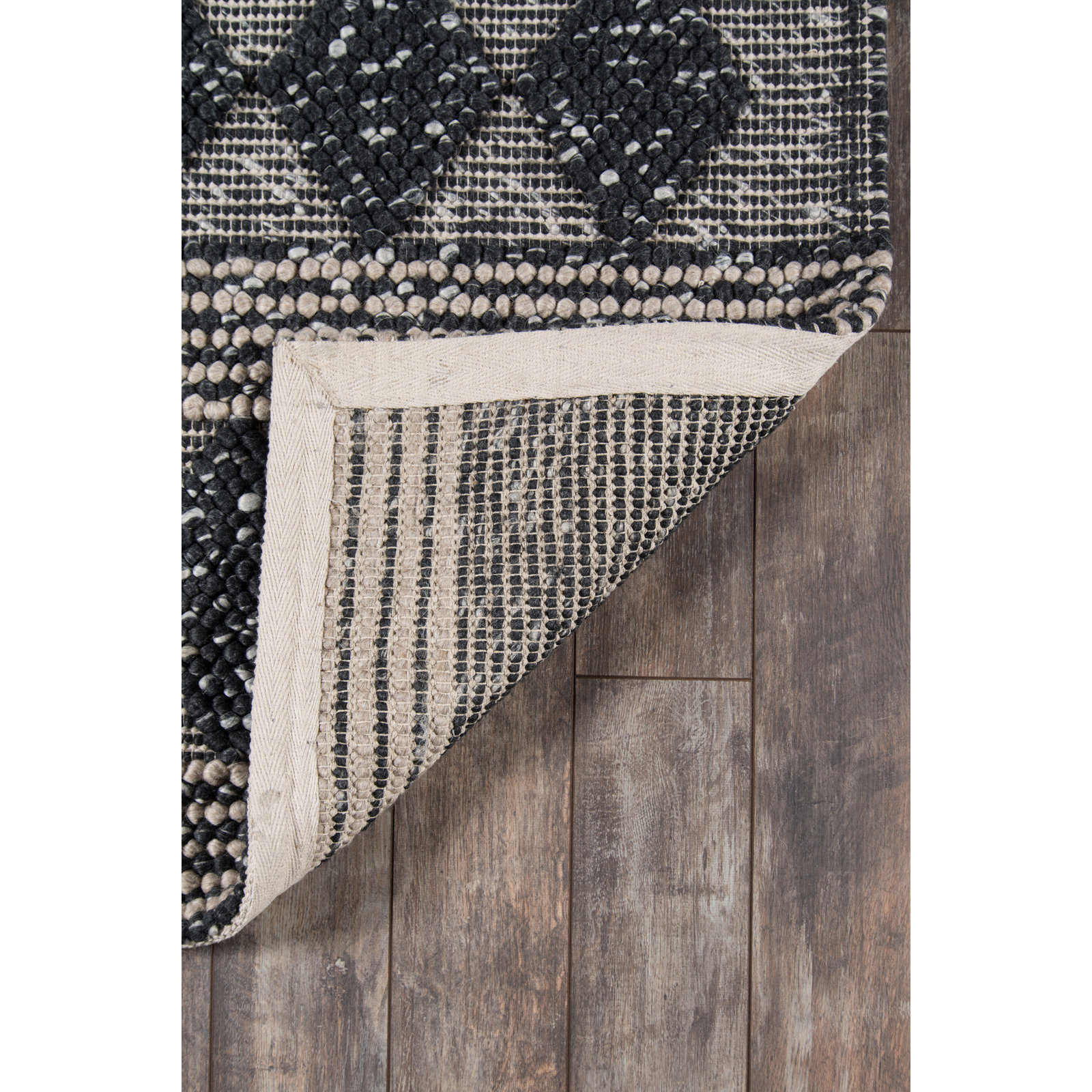 Altie Hand Woven Charcoal/Beige Geometric Rug, Rectangle 5' x 7'
