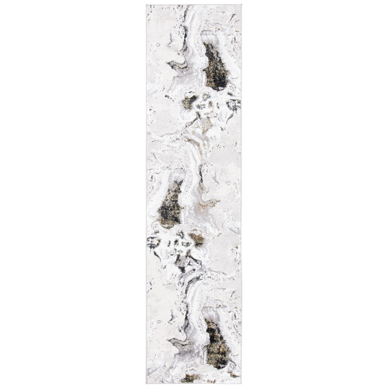 Tapis abstrait gris / doré Kira, Tapis de couloir 2 pi x 8 pi