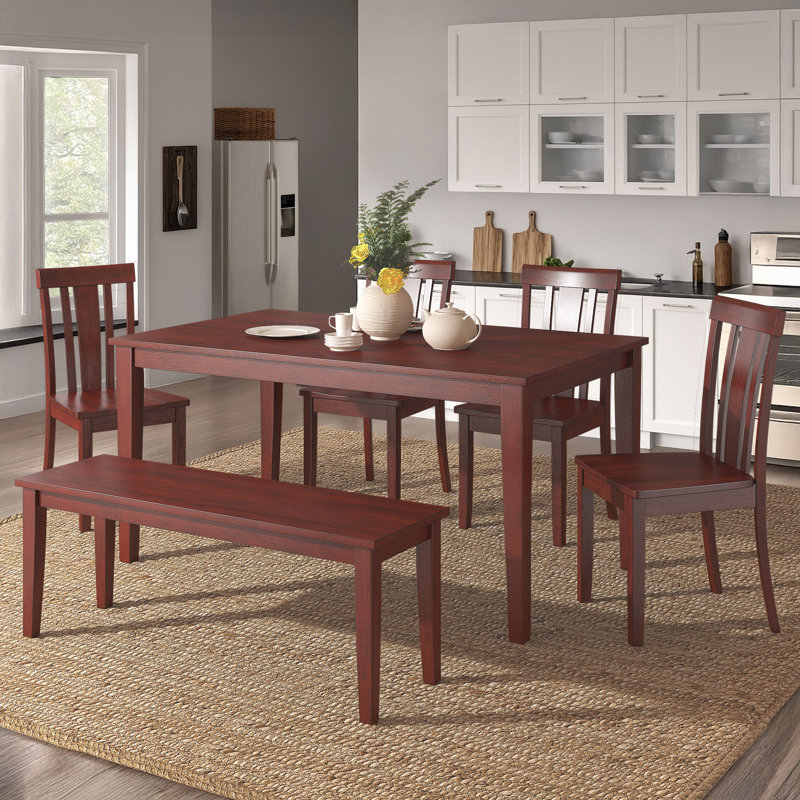 Alexa-Mae 6 - Person Solid Wood Top Four Leg Dining Set, Antique Berry