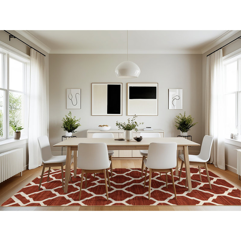 Machine Washable Trellis Brown Area Rug, Rectangle 7' x 10'