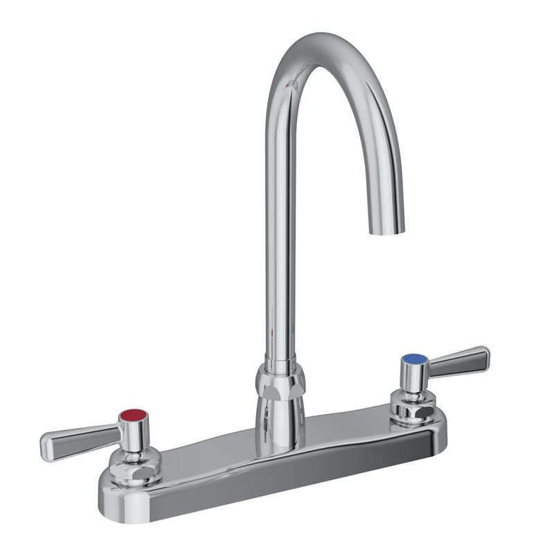 8" Centerset with Exposed Deck Laminar Flow Faucet with 5" Gooseneck Spout 2" Lever Handles Chrome