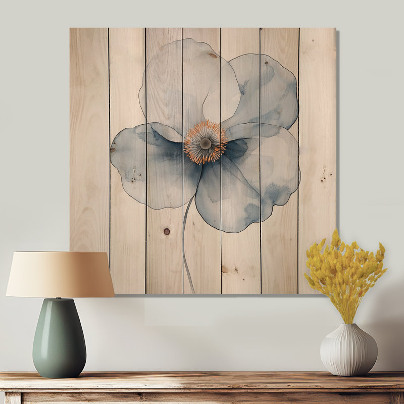 Le sentier enchanté de l'anémone I - coquelicots, art mural sur bois de pin naturel, H 15 po x l 15 po x P 0,78 po