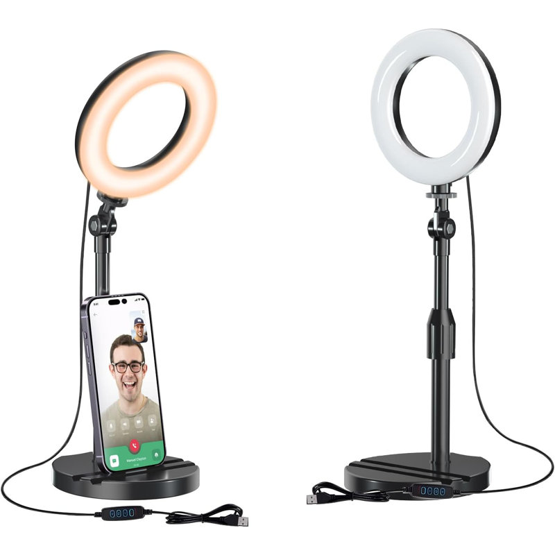 Anneau réglable avec support télescopique, lumière de bureau USB à intensité variable de 5 pouces pour les appels vidéo, diffusion en direct, Selfie, maquillage, Zoom, Tiktok, bobines, photographie