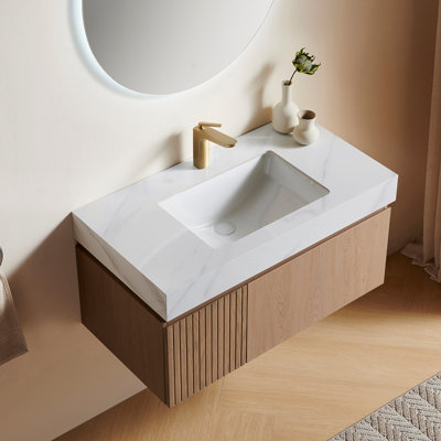 Muri 36" Floating Bathroom Vanity with Ceramic Sink,Sintered Stone Top & Drawer